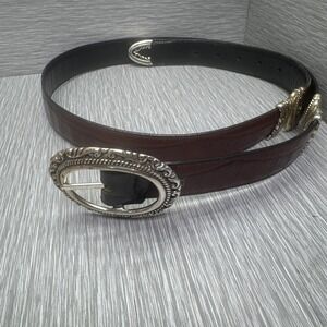 Western Tooled Silver Buckle‎ Belt  Brown Black Embossed Leather Cowboy/cowgirl